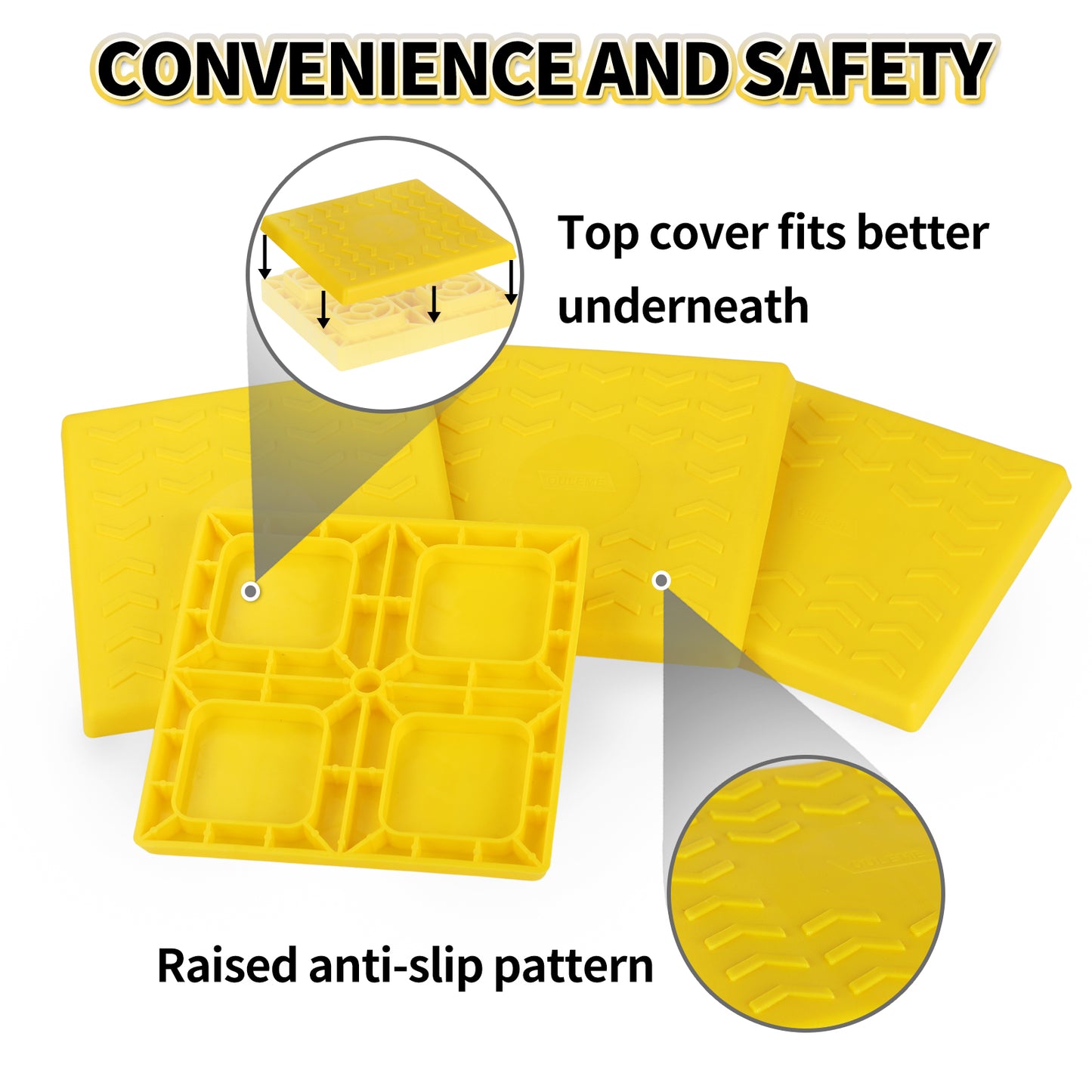 RV Leveling Block Top Cover, 4 Pack Interlocking Leveling Pad Cap for Camper Travel Trailer OLM-PLB1902P