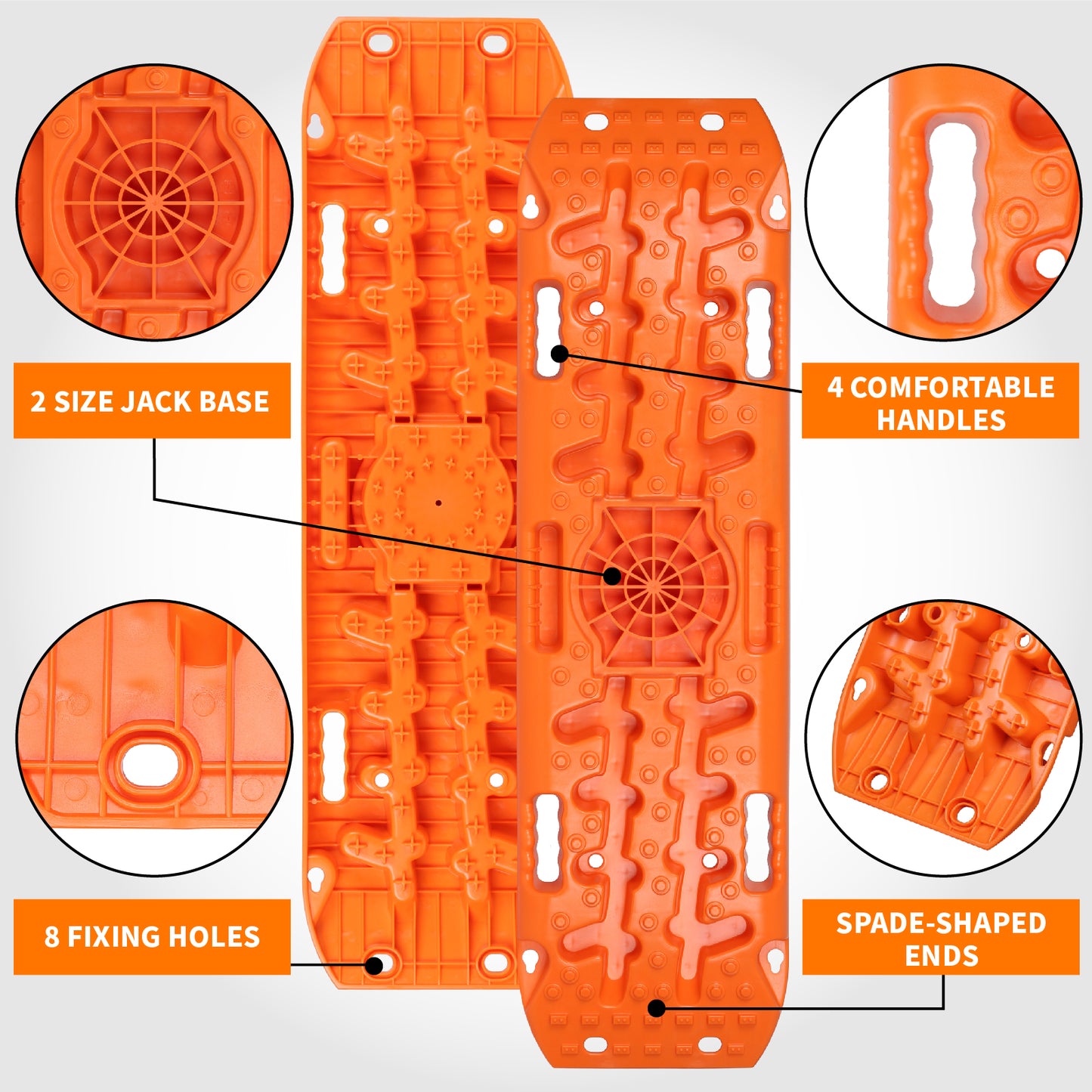 Off-Road Traction Boards with Jack Lift Base, Recovery Board Ramps (Orange), OLM-OTB12P-O
