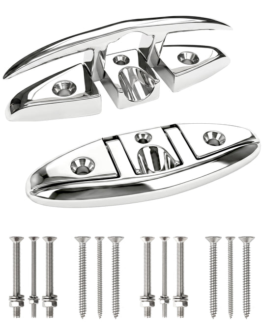 5" Flip Up Boat Cleat, 316 Stainless Steel Folding Dock Cleat with Fasteners, Marine Grade Rope Cleats for Kayak, Yacht & Pontoon, 2-Pack/4-Pack