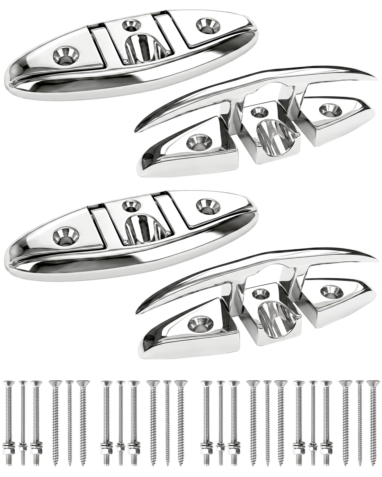5" Flip Up Boat Cleat, 316 Stainless Steel Folding Dock Cleat with Fasteners, Marine Grade Rope Cleats for Kayak, Yacht & Pontoon, 2-Pack/4-Pack