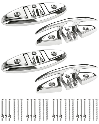 5" Flip Up Boat Cleat, 316 Stainless Steel Folding Dock Cleat with Fasteners, Marine Grade Rope Cleats for Kayak, Yacht & Pontoon, 2-Pack/4-Pack