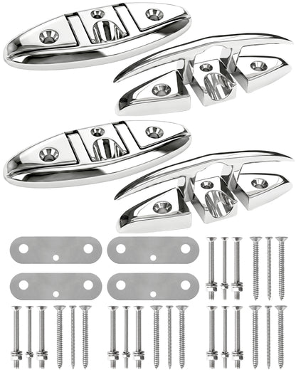 5" Flip Up Boat Cleat, 316 Stainless Steel Folding Dock Cleat with Fasteners, Marine Grade Rope Cleats for Kayak, Yacht & Pontoon, 2-Pack/4-Pack