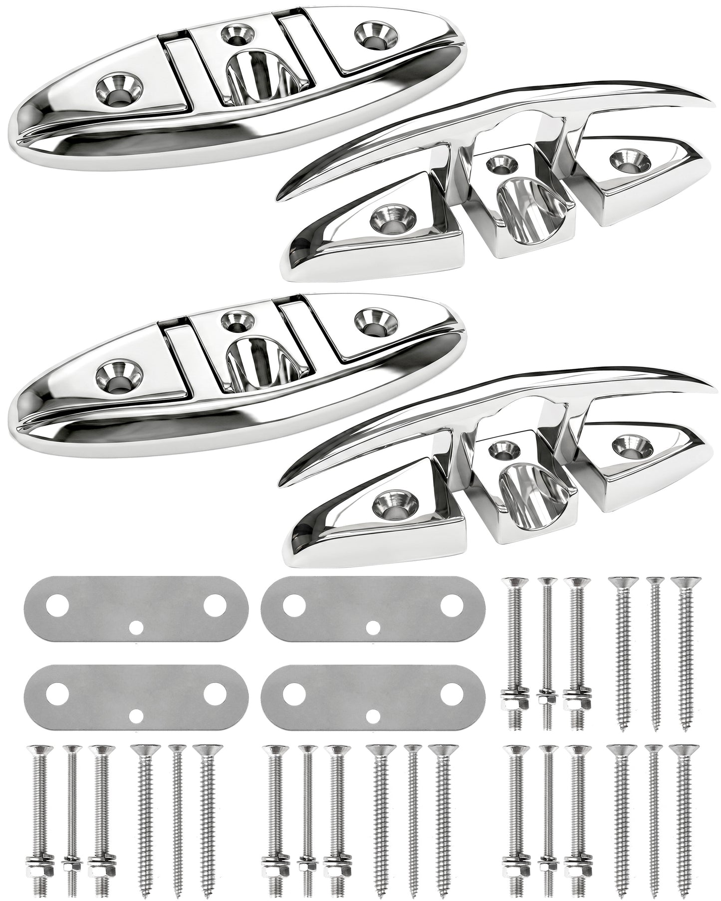 6" Flip Up Boat Cleat, 316 Stainless Steel Folding Dock Cleat with Fasteners, Marine Grade Rope Cleats for Kayak, Yacht & Pontoon, 2-Pack/4-Pack