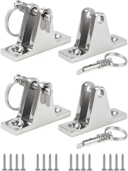 316 Stainless Steel Bimini Top Deck Hinge with Quick-Release Pins and Rings, Marine Grade Boat Hardware with Mounting Screws for Pontoon, Kayak and Yacht, 2-Pack/4-Pack
