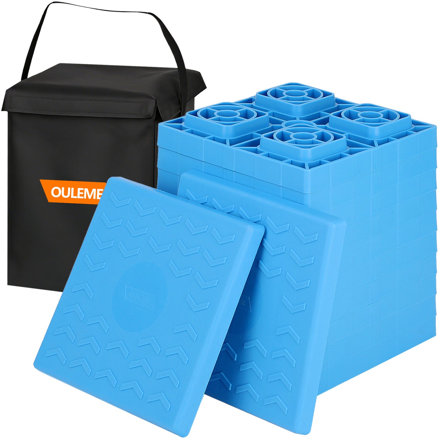 OULEME 12 Pack RV Leveling Blocks, Stackable Jack Blocks, Interlocking Leveling Pads with Carrying Bag, for Camper Travel Trailer, Blue
