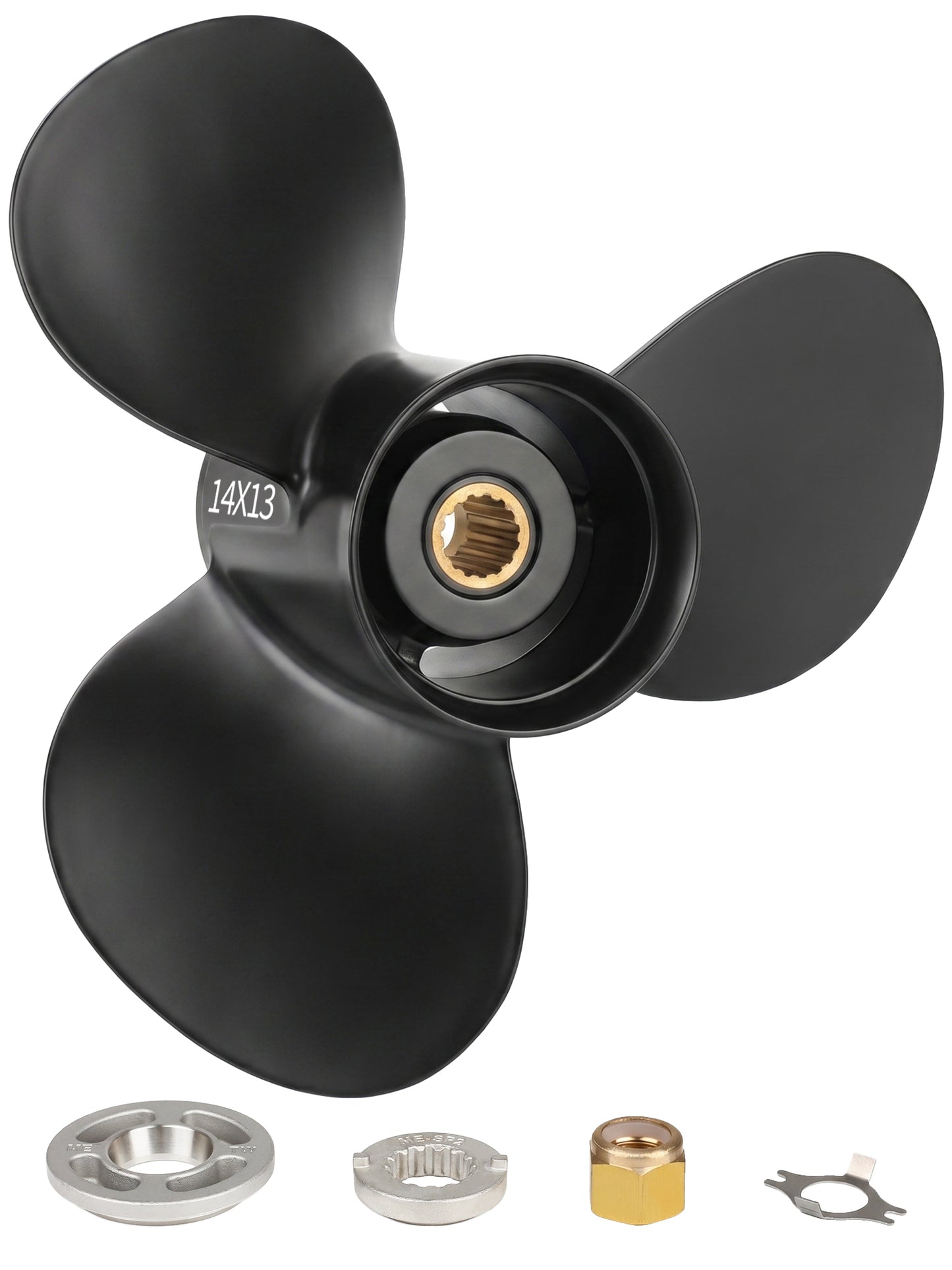 Aluminum Boat Propeller 14 x 13, for Mercury Outboard 40-140 HP Motors, 15 Tooth Spline, 3/4-Blade, RH