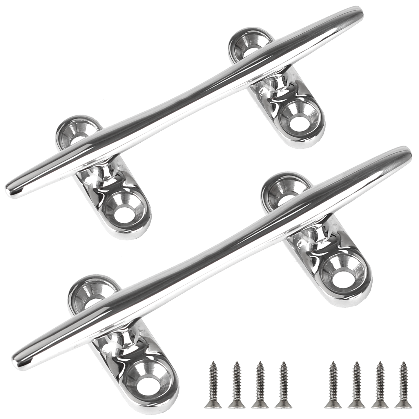 4" Boat Cleat, 316 Stainless Steel Open Base Dock Cleat, Marine Grade Rope Cleat with Fasteners for Deck Mooring and Nautical Decor, 2-Pack/4-Pack