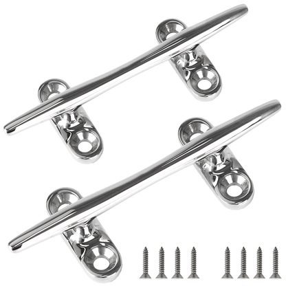 4" Boat Cleat, 316 Stainless Steel Open Base Dock Cleat, Marine Grade Rope Cleat with Fasteners for Deck Mooring and Nautical Decor, 2-Pack/4-Pack