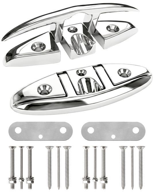 6" Flip Up Boat Cleat, 316 Stainless Steel Folding Dock Cleat with Fasteners, Marine Grade Rope Cleats for Kayak, Yacht & Pontoon, 2-Pack/4-Pack