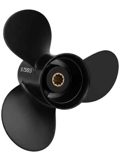 Aluminum Boat Propeller, 9.75 x 9.5, for Mercury Outboard 25-30 HP Motors, 10 Tooth Spline, 3-Blade, RH