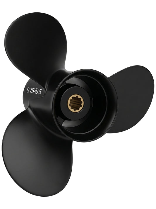 Aluminum Boat Propeller, 9.75 x 9.5, for Mercury Outboard 25-30 HP Motors, 10 Tooth Spline, 3-Blade, RH