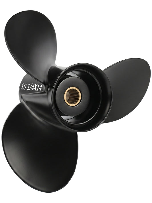 Aluminum Boat Propeller, 10 1/4 x 14, for Johnson/Evinrude Outboard 15-35 HP Motors, 14 Tooth Spline, 3-Blade, RH