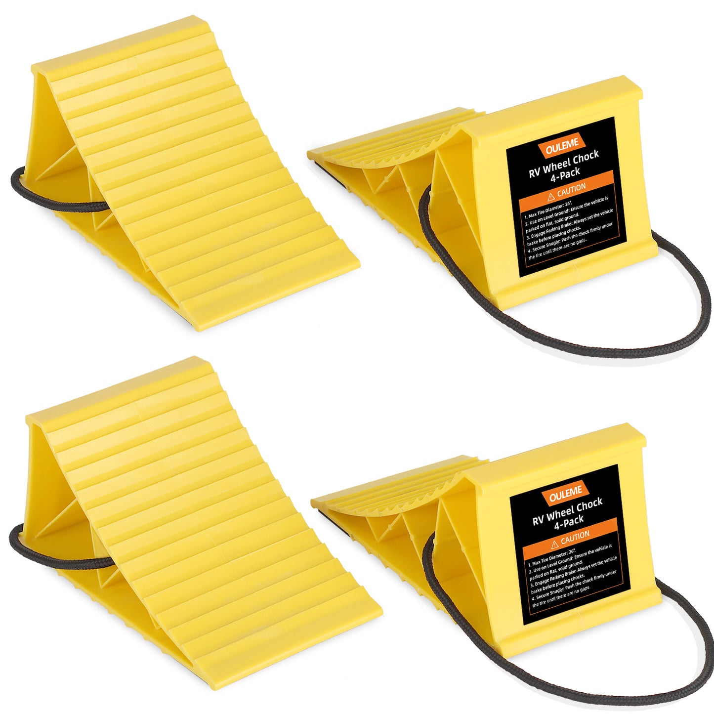 Wheel Chocks with Non-Slip Base, Lightweight Wheel Stoppers for Cars, Camper, RV &Trailer, 2 Pack, Yellow