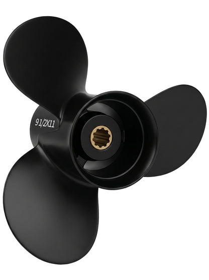 Aluminum Boat Propeller, 9.5 x 11, for Mercury Outboard 25-30 HP Motors, 10 Tooth Spline, 3-Blade, RH