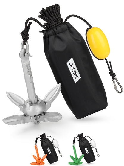 1.5/3.5 LB Folding Grapnel Anchor Kit with 40 FT Rope & Buoy, for Boat, Kayak, Canoe, Small Watercraft, SUP, PWC, Jet Ski, Inflatable Paddle Board