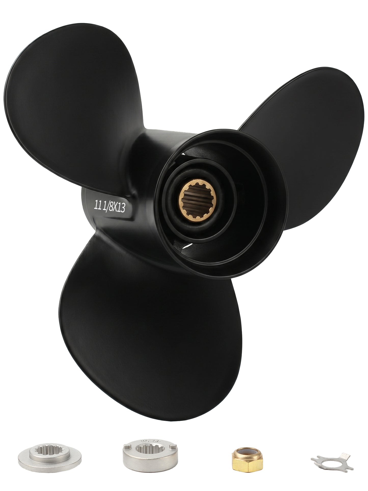 11 1/8 x 13 Aluminum Boat Propeller, for Mercury Outboard 25-75 HP Motors, 13 Tooth Spline, 3-Blade, RH