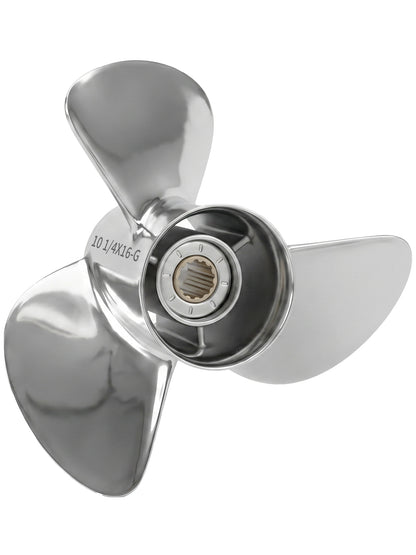 Stainless Steel Boat Propeller 10 1/4 x 16, for Yamaha Outboard 40/48/50/55/60 HP Motors, 13 Tooth Spline, 3-Blade, RH