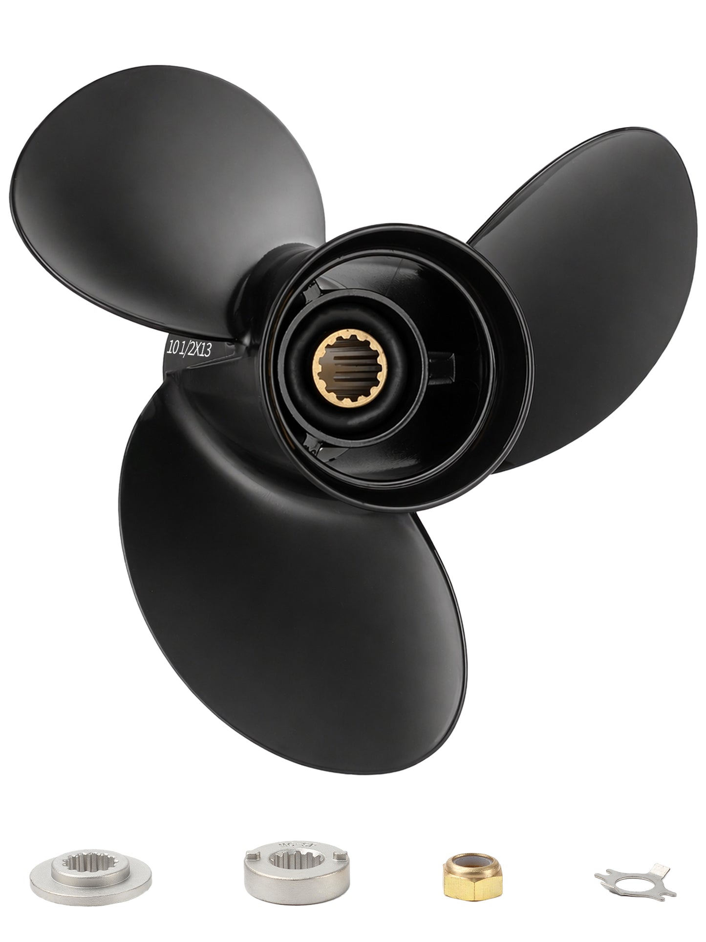 10 1/2 x 13 Aluminum Boat Propeller, for Mercury Outboard 25-75 HP Motors, 13 Tooth Spline, 3-Blade, RH
