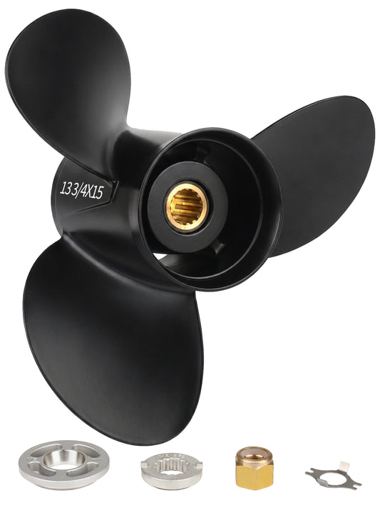 Aluminum Boat Propeller, 13 3/4 x 15, for Mercury Outboard 40-140 HP Motors, 15 Tooth Spline, 3/4-Blade, RH