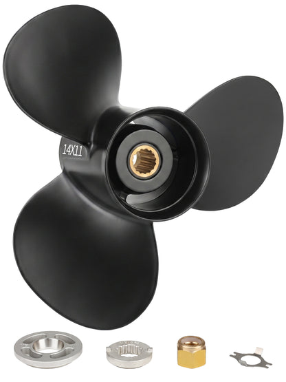 Aluminum Boat Propeller 14 x 11, for Mercury Outboard 40-140 HP Motors, 15 Tooth Spline, 3/4-Blade, RH