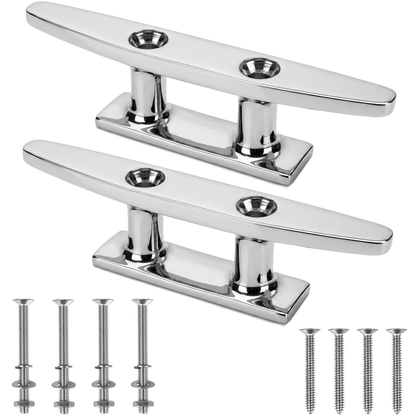 8" Boat Cleat, 316 Stainless Steel Dock Cleat with Screws, Marine Grade Rope Cleat for Deck Mooring or Nautical Decor, 2-Pack