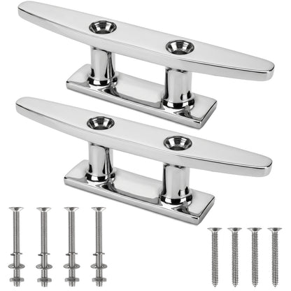 8" Boat Cleat, 316 Stainless Steel Dock Cleat with Screws, Marine Grade Rope Cleat for Deck Mooring or Nautical Decor, 2-Pack