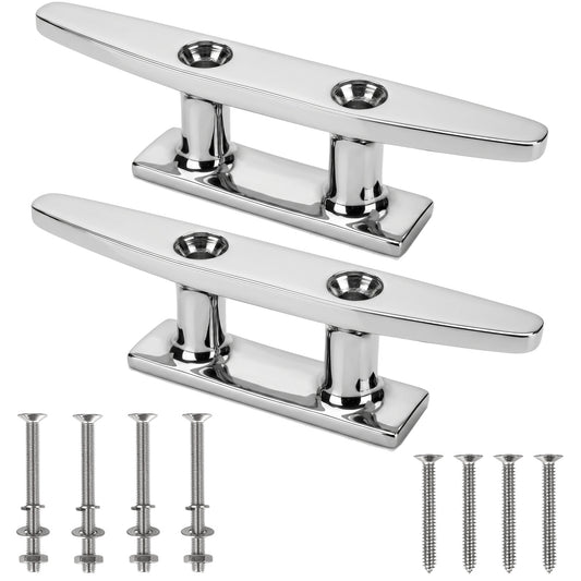 8" Boat Cleat, 316 Stainless Steel Dock Cleat with Screws, Marine Grade Rope Cleat for Deck Mooring or Nautical Decor, 2-Pack