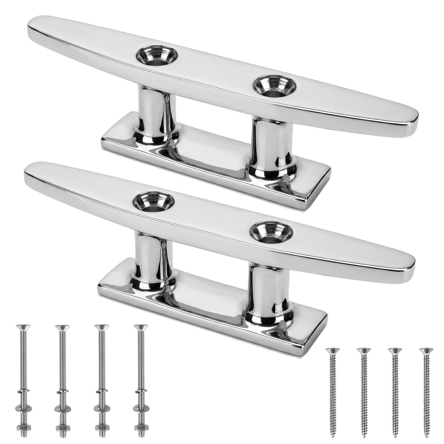 5" Boat Cleat, 316 Stainless Steel Dock Cleat with Screws, Marine Grade Rope Cleat for Deck Mooring or Nautical Decor, 2-Pack