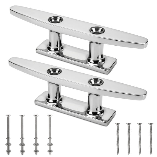 5" Boat Cleat, 316 Stainless Steel Dock Cleat with Screws, Marine Grade Rope Cleat for Deck Mooring or Nautical Decor, 2-Pack