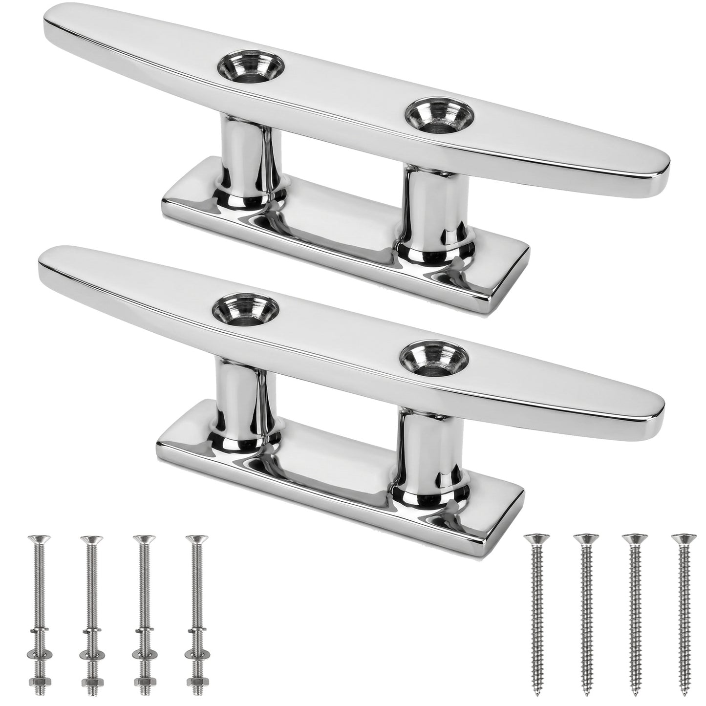 6" Boat Cleat, 316 Stainless Steel Dock Cleat with Screws, Marine Grade Rope Cleat for Deck Mooring or Nautical Decor, 2-Pack