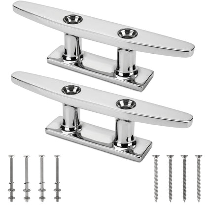 6" Boat Cleat, 316 Stainless Steel Dock Cleat with Screws, Marine Grade Rope Cleat for Deck Mooring or Nautical Decor, 2-Pack
