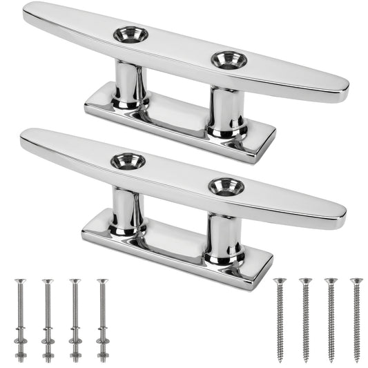 6" Boat Cleat, 316 Stainless Steel Dock Cleat with Screws, Marine Grade Rope Cleat for Deck Mooring or Nautical Decor, 2-Pack
