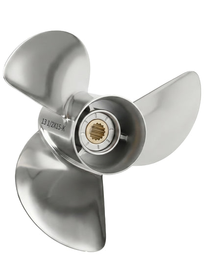 Boat Propeller, 13 1/2 x 15, for Yamaha Outboard 50-130 HP Motors, 15 Tooth Spline, 3-Blade, RH
