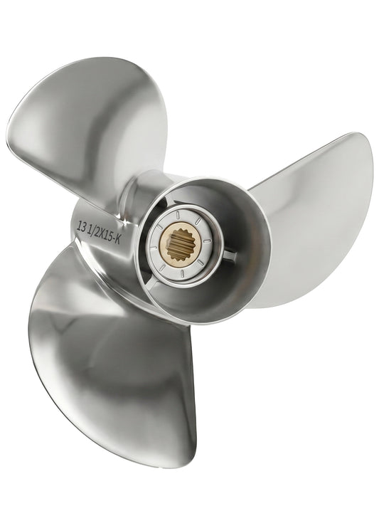 Boat Propeller, 13 1/2 x 15, for Yamaha Outboard 50-130 HP Motors, 15 Tooth Spline, 3-Blade, RH