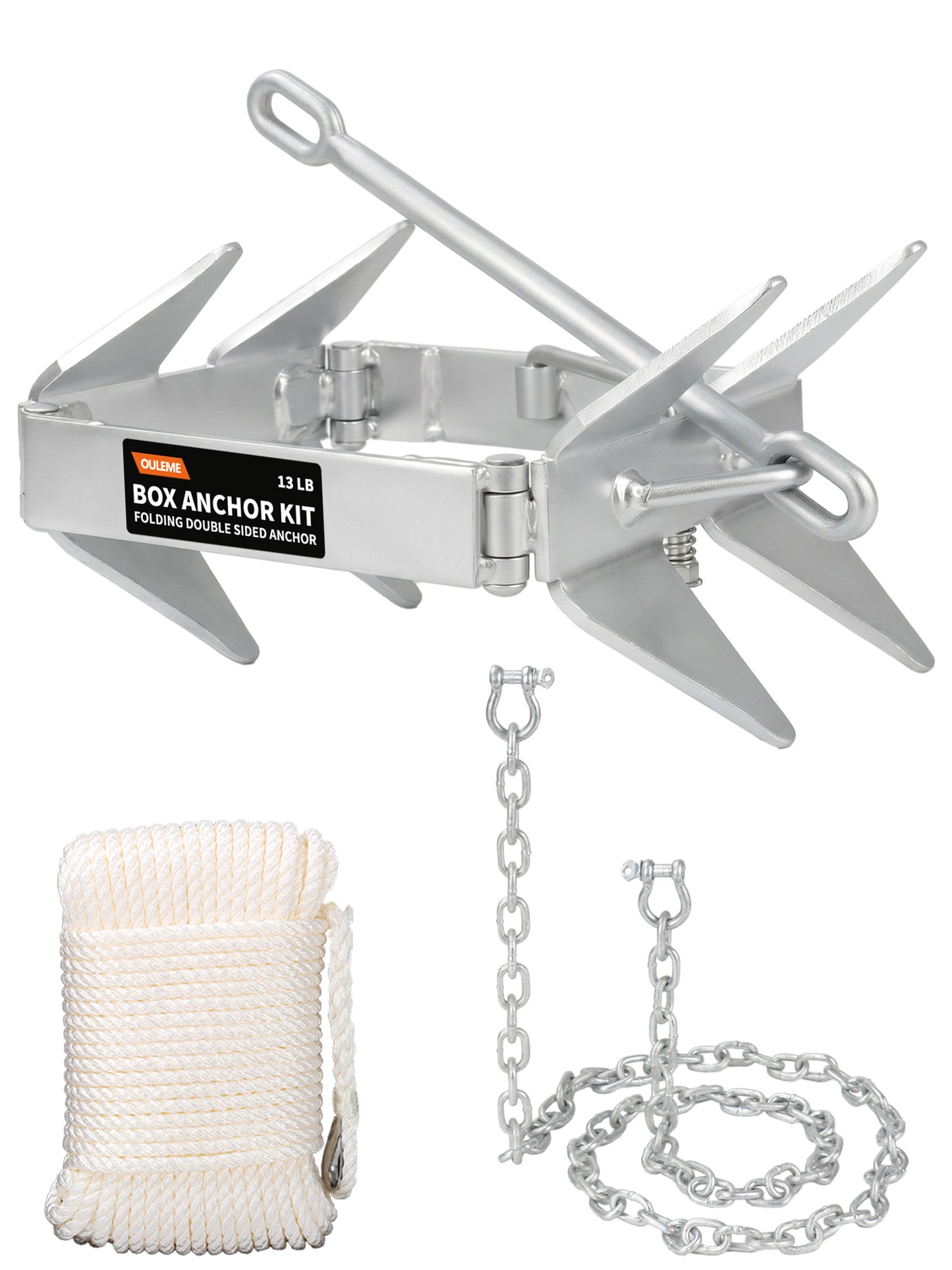 13/19/25 LB Folding Box Anchor Kit with 100 FT Nylon Rope & Chain, for Pontoon, Fishing, Bass Boat, Sport Boat & Cabin Cruiser Up to 24/32/40 FT