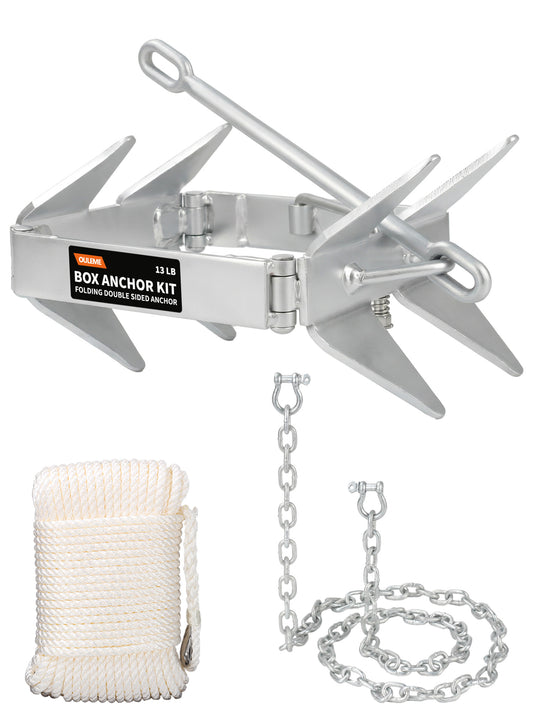 13/19/25 LB Folding Box Anchor Kit with 100 FT Nylon Rope & Chain, for Pontoon, Fishing, Bass Boat, Sport Boat & Cabin Cruiser Up to 24/32/40 FT