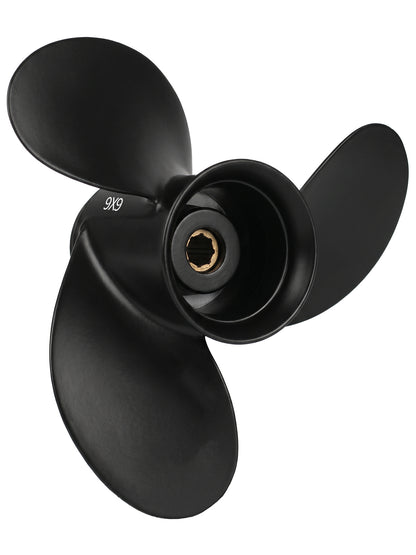 48-828156A12 Aluminum Boat Propeller, 9 x 9, for Mercury Outboard 6/8/9.9/10/15 HP Motors, 8 Tooth Spline, 3-Blade, RH