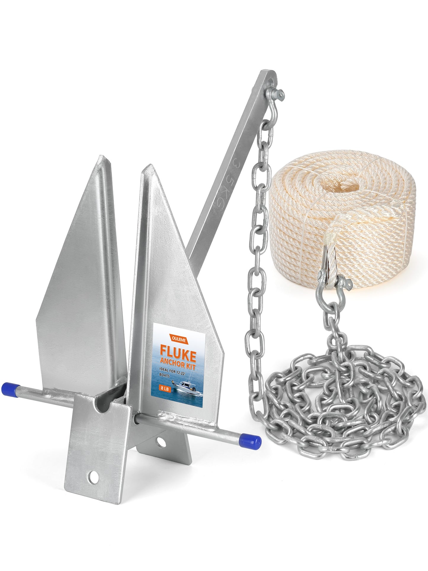8/10/13 LB Fluke Anchor Kit with 100 FT Nylon Rope, Chain and Shackles, Danforth Anchor for Pontoon, Dinghies, Fishing and Bass Boats 12-32 FT