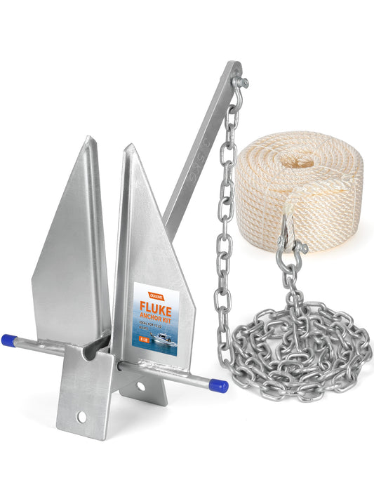 8/10/13 LB Fluke Anchor Kit with 100 FT Nylon Rope, Chain and Shackles, Danforth Anchor for Pontoon, Dinghies, Fishing and Bass Boats 12-32 FT
