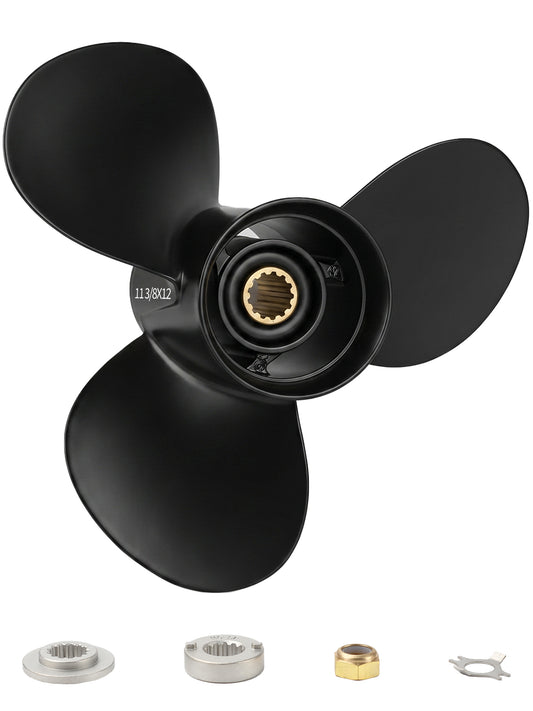 11 3/8 x 12 Aluminum Boat Propeller, for Mercury Outboard 25-75 HP Motors, 13 Tooth Spline, 3-Blade, RH