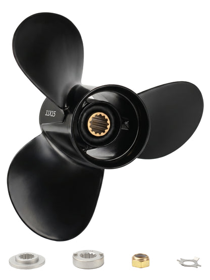 11 x 15 Aluminum Boat Propeller, for Mercury Outboard 25-75 HP Motors, 13 Tooth Spline, 3-Blade, RH