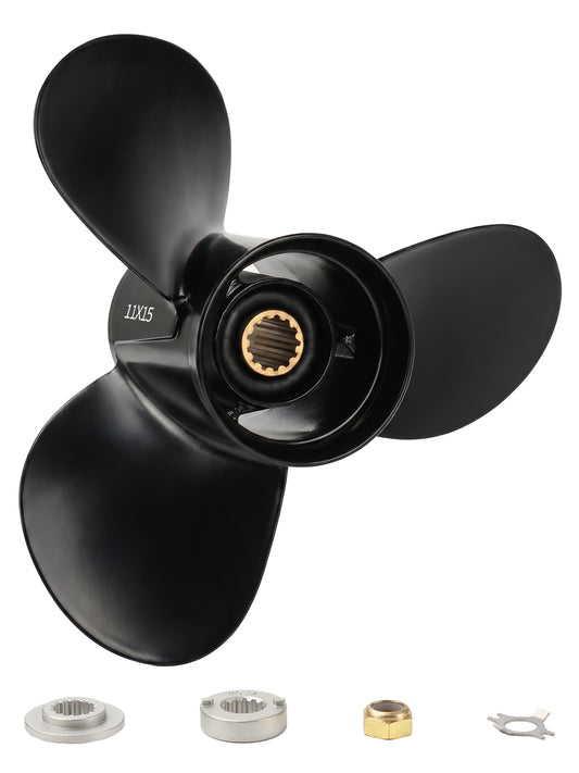 11 x 15 Aluminum Boat Propeller, for Mercury Outboard 25-75 HP Motors, 13 Tooth Spline, 3-Blade, RH