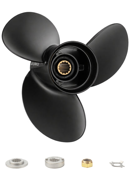 48-19640A40 Aluminum Boat Propeller, 10 3/8 x 13, for Mercury Outboard 9.9/15/18/20/25 HP Motors, 10 Tooth Spline, 3-Blade, RH