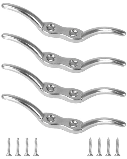 4" Boat Cleat, 316 Stainless Steel Marine Grade Dock Cleat with Mounting Screws, Heavy Duty Rope Cleat for Kayak, Yacht, Flagpole and Nautical Decor, 4-Pack