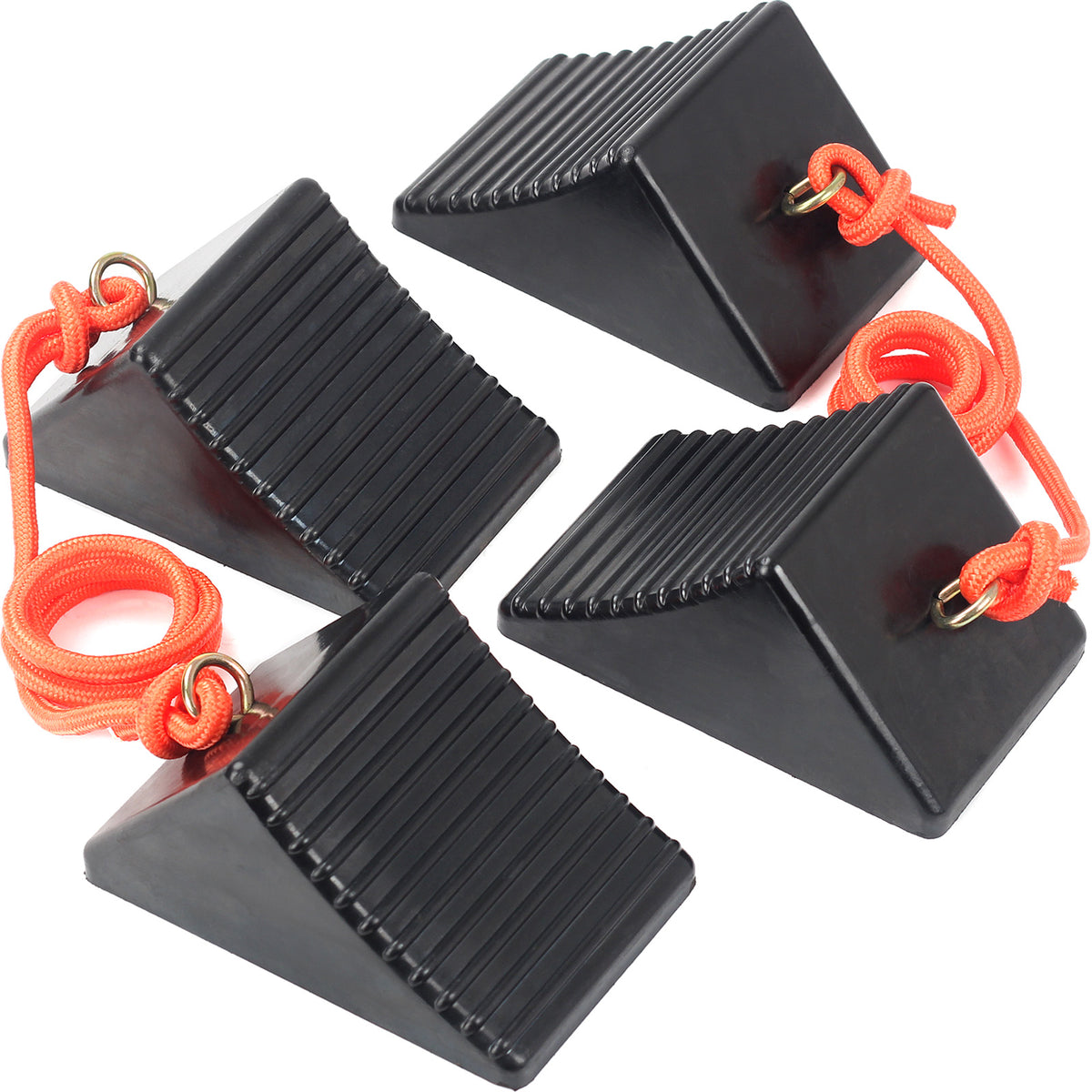 Heavy Duty Rubber Wheel Chock with Eyebolt, Solid Wheel Stopper, 8"x5"x4"(4-Pack), OLM-WC03R4