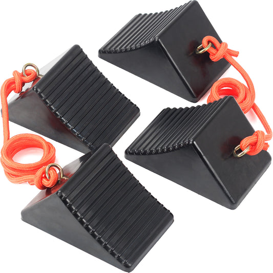 Heavy Duty Rubber Wheel Chock with Eyebolt, Solid Wheel Stopper, 8"x5"x4"(4-Pack), OLM-WC03R4
