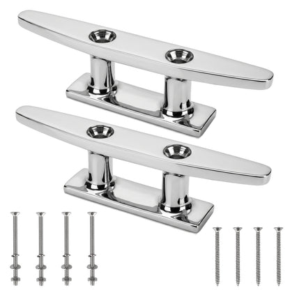 4" Boat Cleat, 316 Stainless Steel Dock Cleat with Screws, Marine Grade Rope Cleat for Deck Mooring or Nautical Decor, 2-Pack