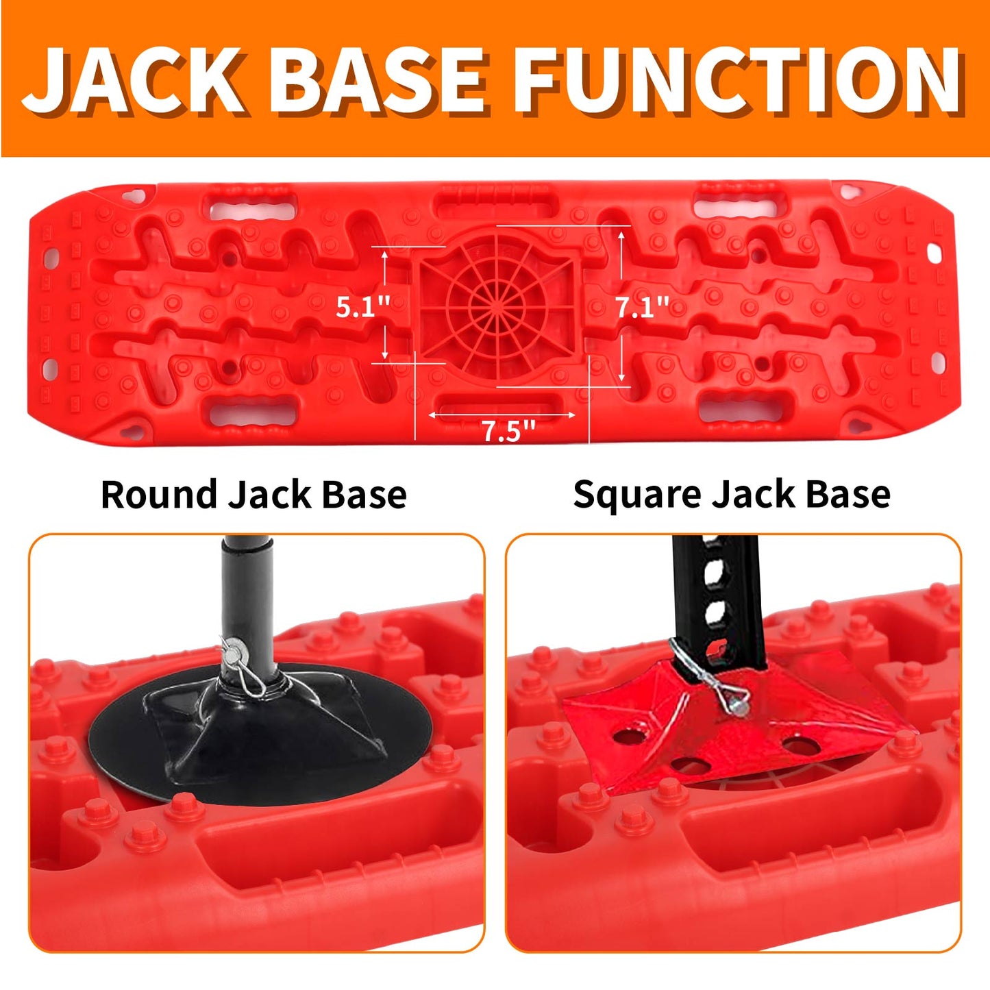 Off-Road Traction Boards with Jack Lift Base, Recovery Board Ramps for RV Truck Jeep SUV (Red), OLM-OTB13P-R