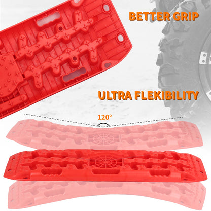 Off-Road Traction Boards with Jack Lift Base, Recovery Board Ramps for RV Truck Jeep SUV (Red), OLM-OTB13P-R