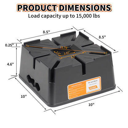 OULEME Trailer Jack Block, 15,000 lbs Leveling Block for RV Camper Travel Trailer 5th Wheel, Fits 8.5” Pad, Tongue Stand/Round Square Scissor Stabilizer Jack and Wheels, 2 Pack